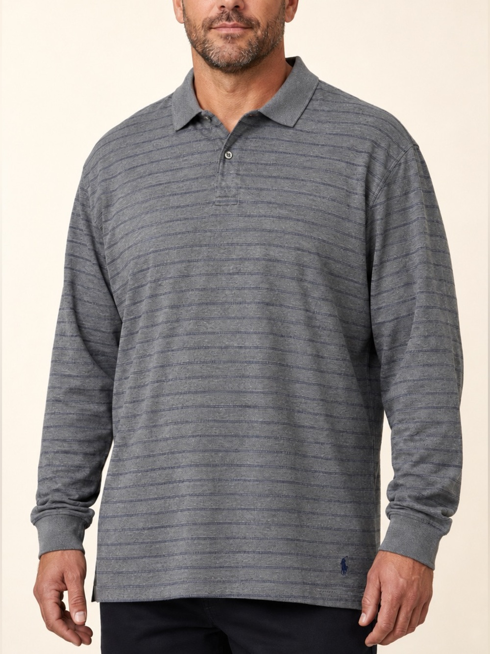Polo by Ralph Lauren Men’s XXL Gray Striped Pima Cotton Long Sleeve Polo Shirt